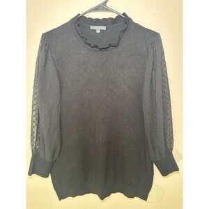 Adrianna Papell Black Knit Lace Long Sleeve Shirt Women's Pullover SIZE M